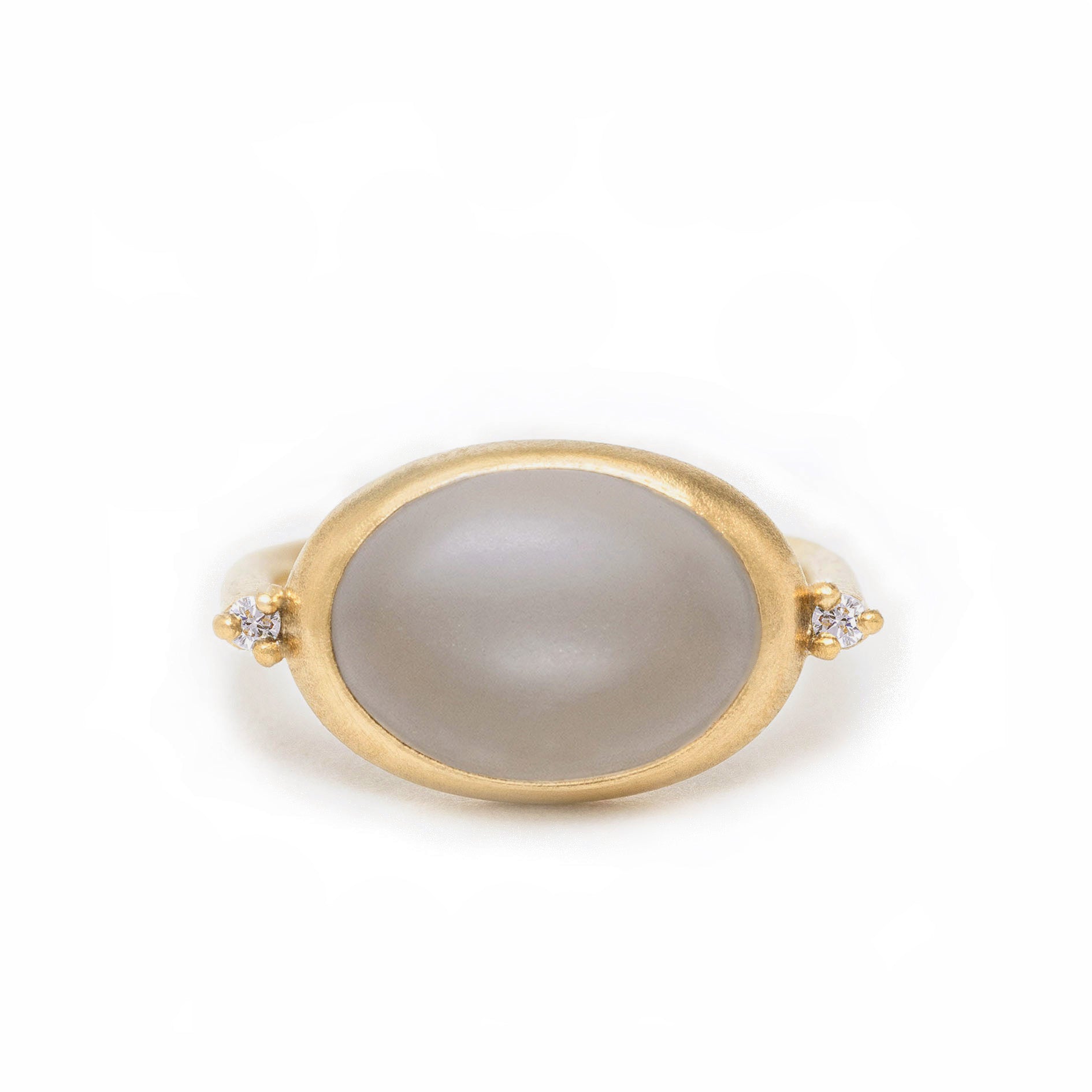maya selway dusk moonstone cocktail ring, matte 18ct yellow gold white diamond