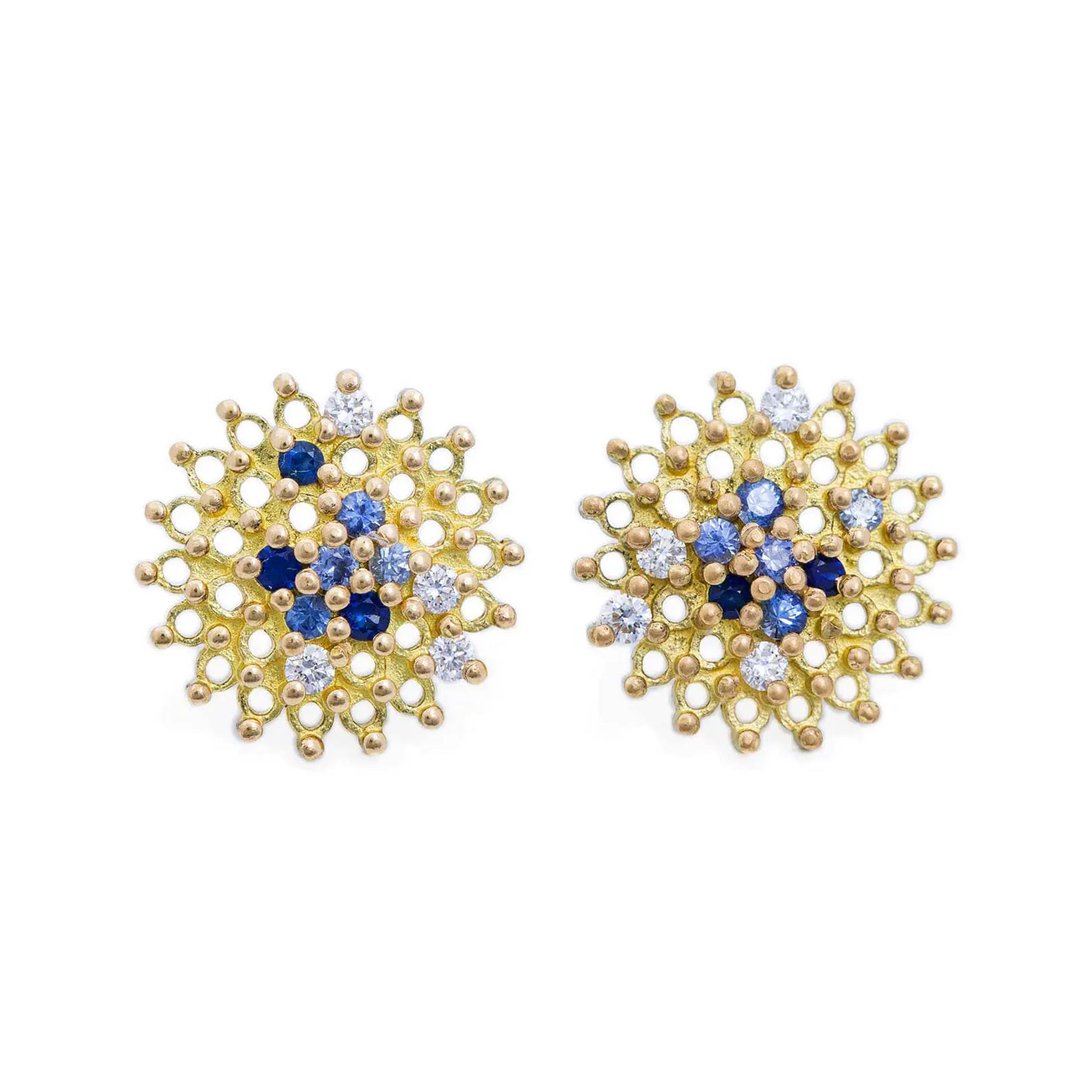 Autumn Blue Sapphire and Diamond Stud Earrings