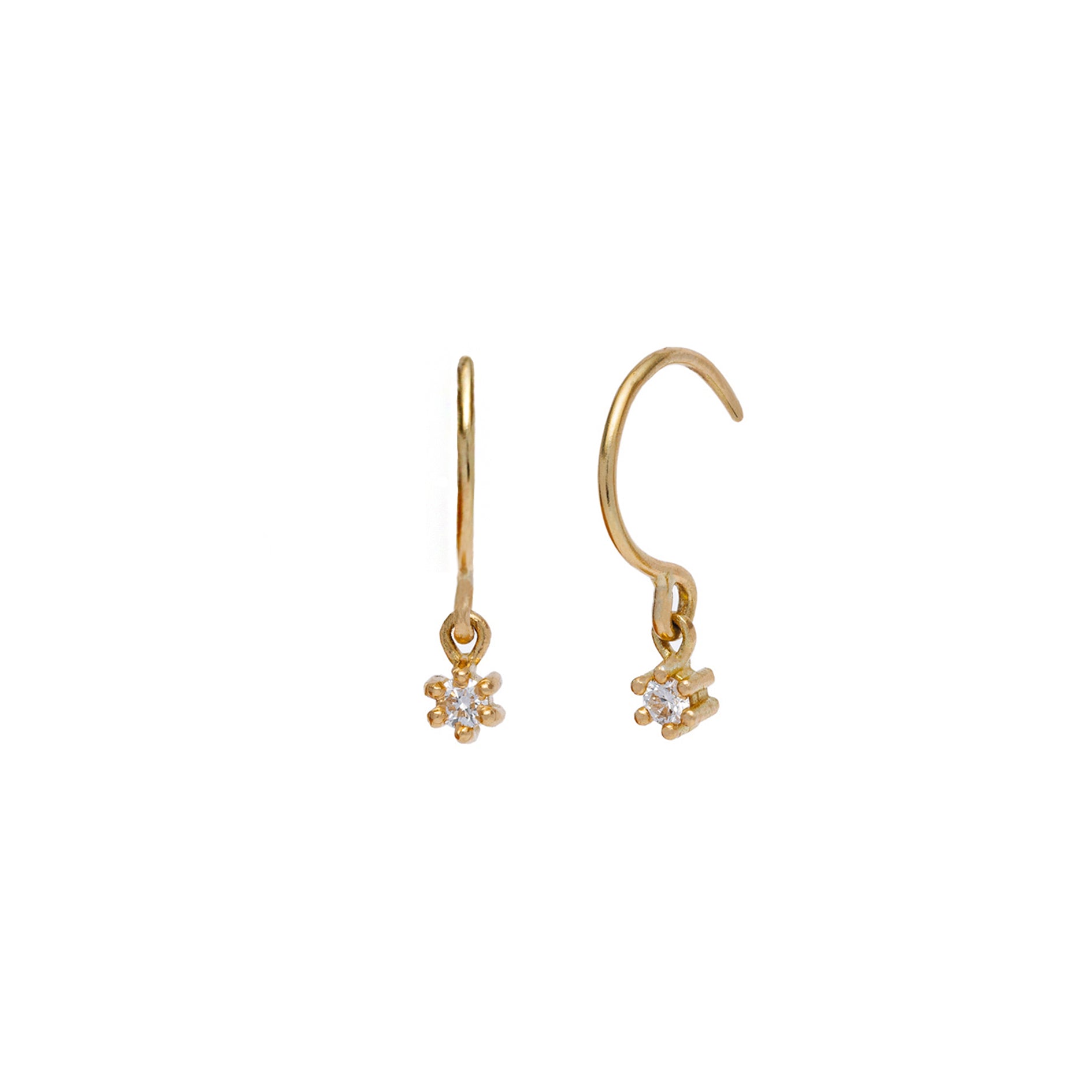 maya selway dew drop white diamond drop earrings, matte 18ct yellow gold