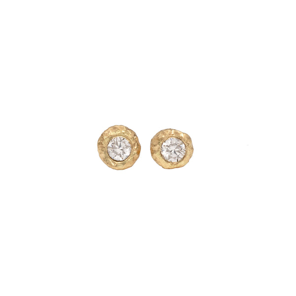 maya selway diamond stud, textured 18ct yellow gold white diamond