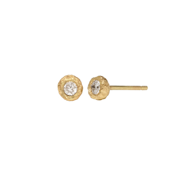 maya selway diamond stud, textured 18ct yellow gold white diamond