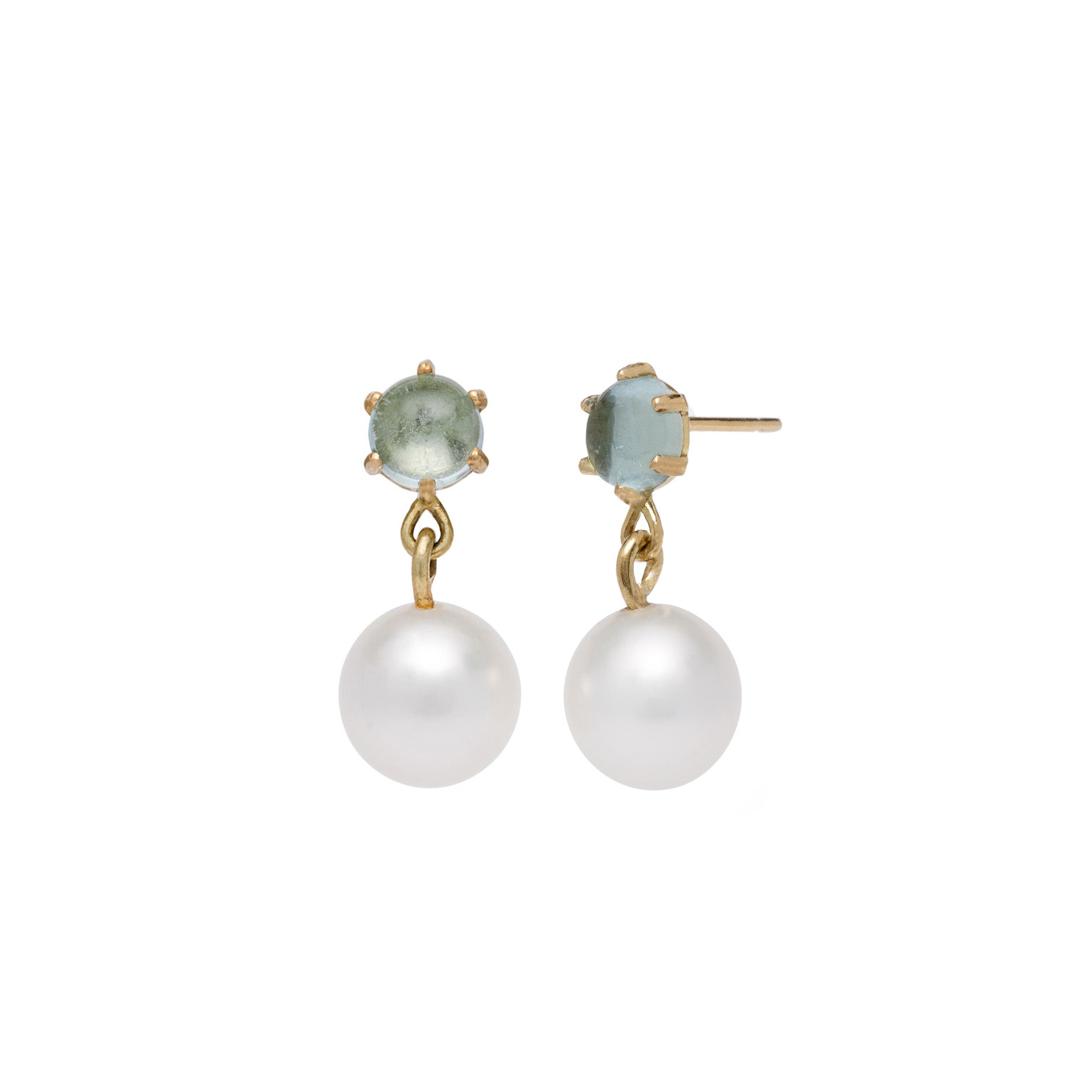 maya selway dreamer pearl and aquamarine drop earrings, 18ct yellow gold