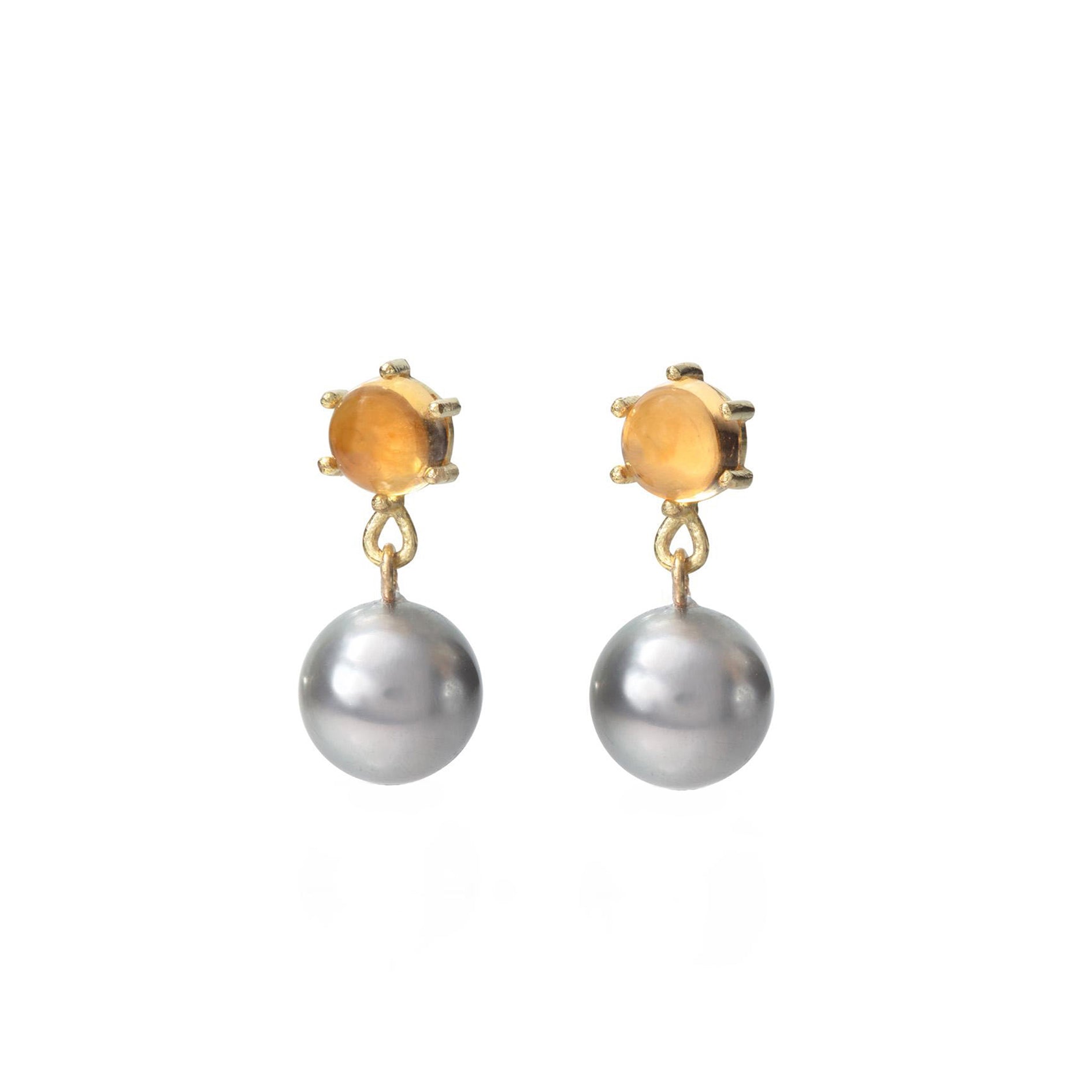 maya selway dreamer tahitian pearl and citrine drop earrings, 18ct yellow gold