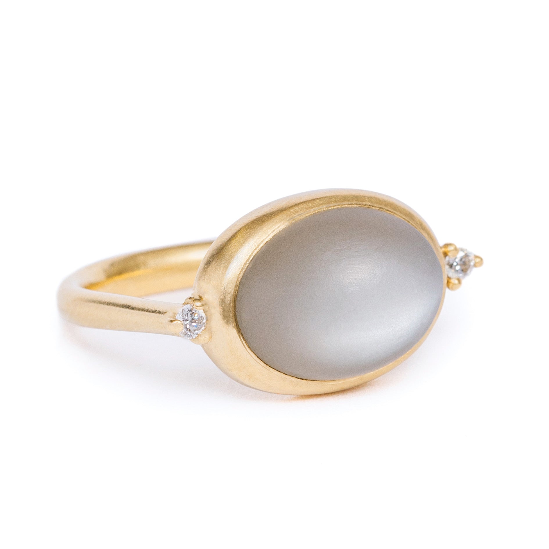 maya selway dusk moonstone cocktail ring, matte 18ct yellow gold white diamond