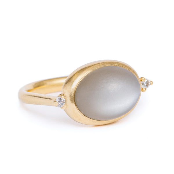 maya selway dusk moonstone cocktail ring, matte 18ct yellow gold white diamond