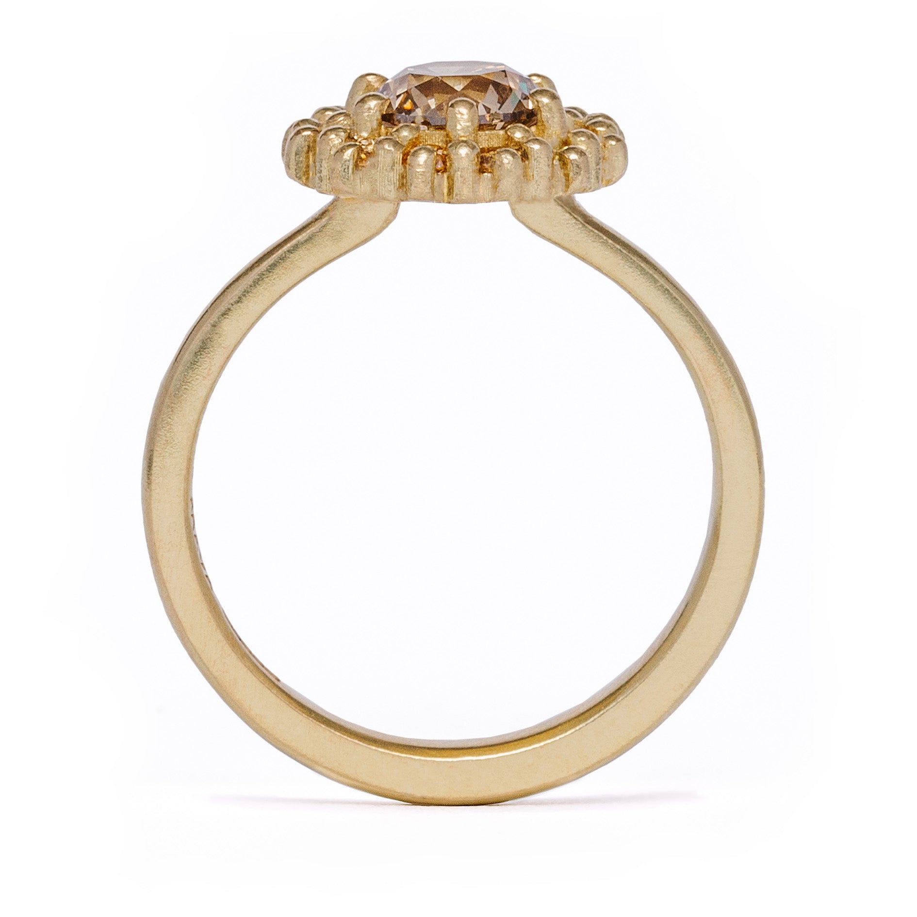 maya selway florence champagne diamond halo ring 1ct, matte 18ct yellow gold