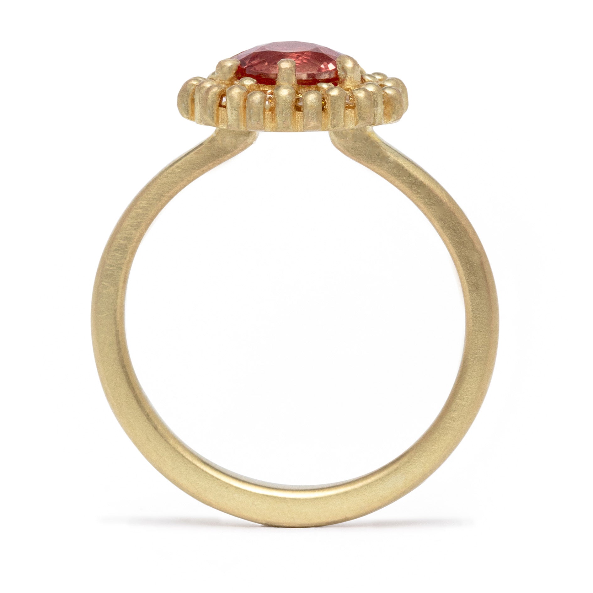 maya selway florence sapphire halo ring, matte 18ct yellow godl