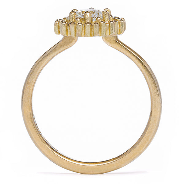 maya selway florence white diamond halo ring 0.74ct, matte 18ct yellow gold
