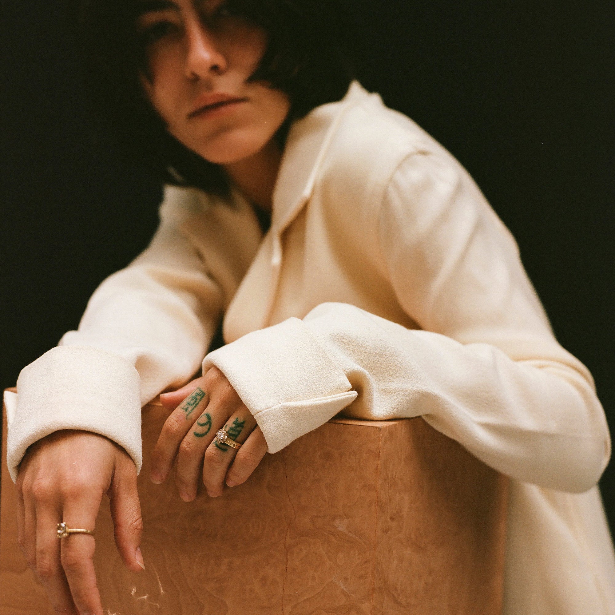 maya-selway-diamond-engagement-ring-on-model. edgy, contemporary, alternative fine jewellery