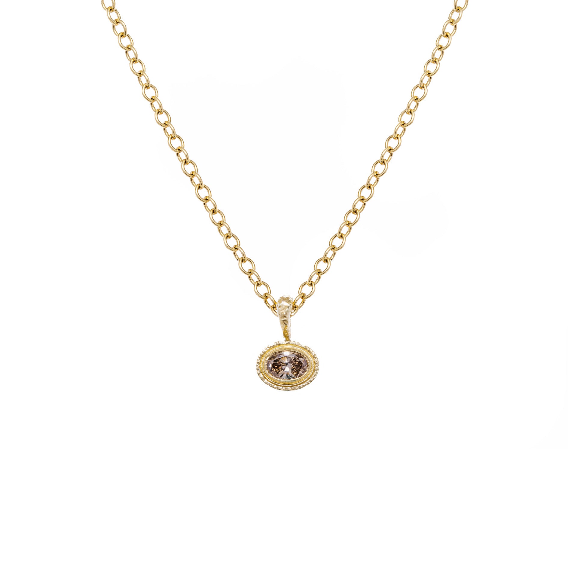 maya selway gaia champagne diamond pendant, textured 18ct yellow gold