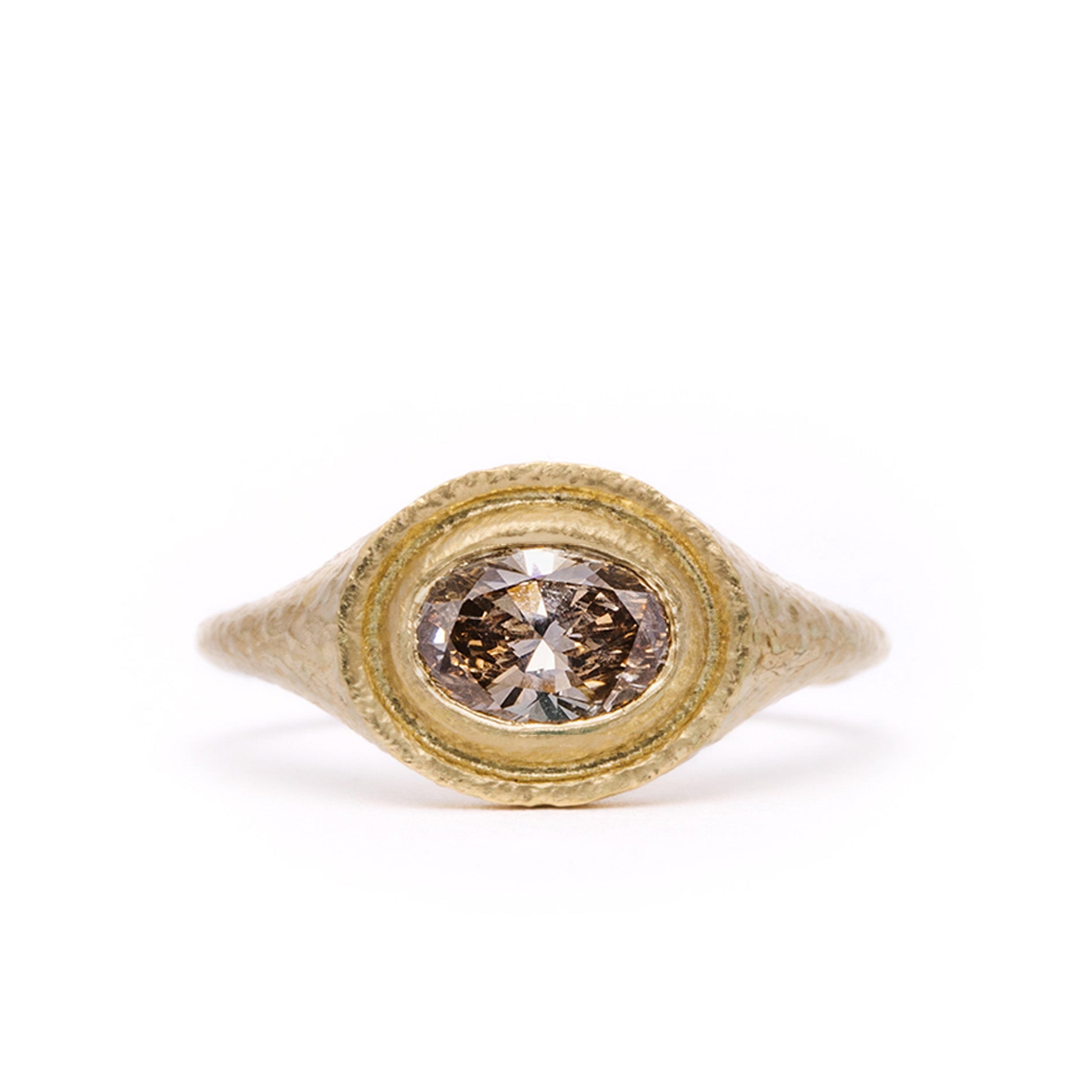 maya selway gaia champagne diamond signet ring 0.7ct, textured 18ct yellow gold
