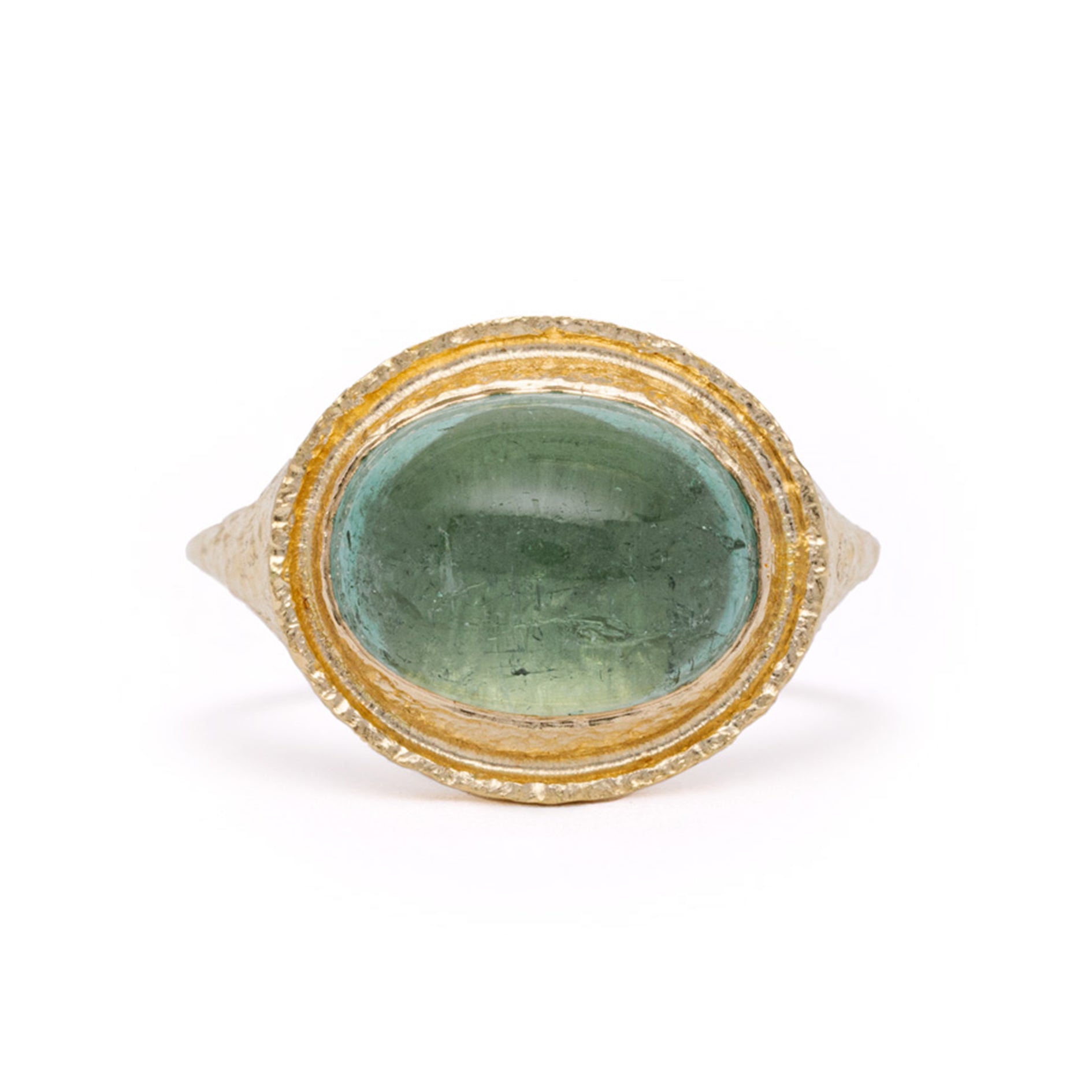 maya selway gaia green tourmaline signet ring textured 18ct yellow gold