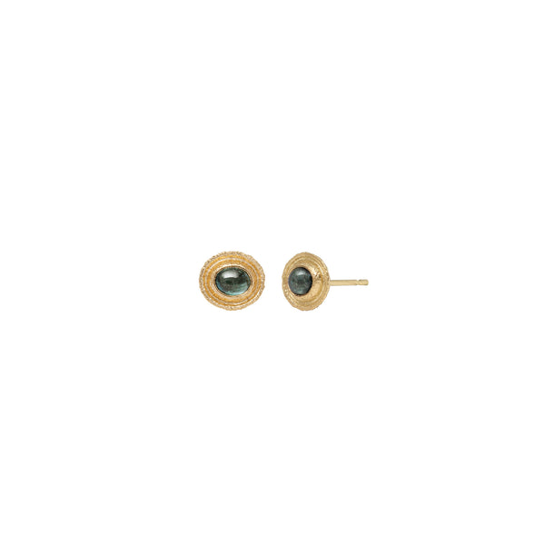 maya selway gaia tourmaline stud earrings, textured 18ct yellow gold