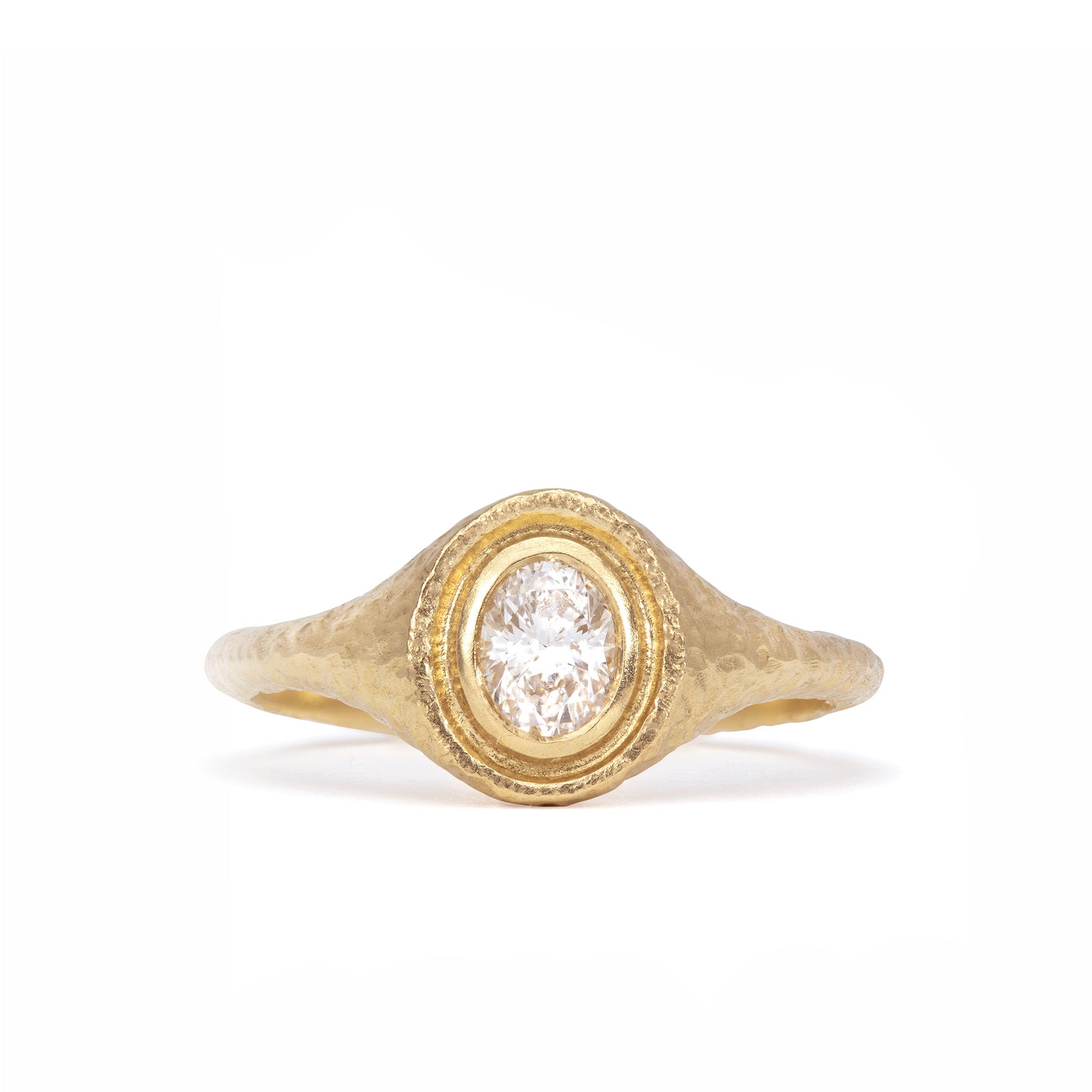 maya selway gaia white diamond signet ring 0.33ct. textured 18ct yellow gold