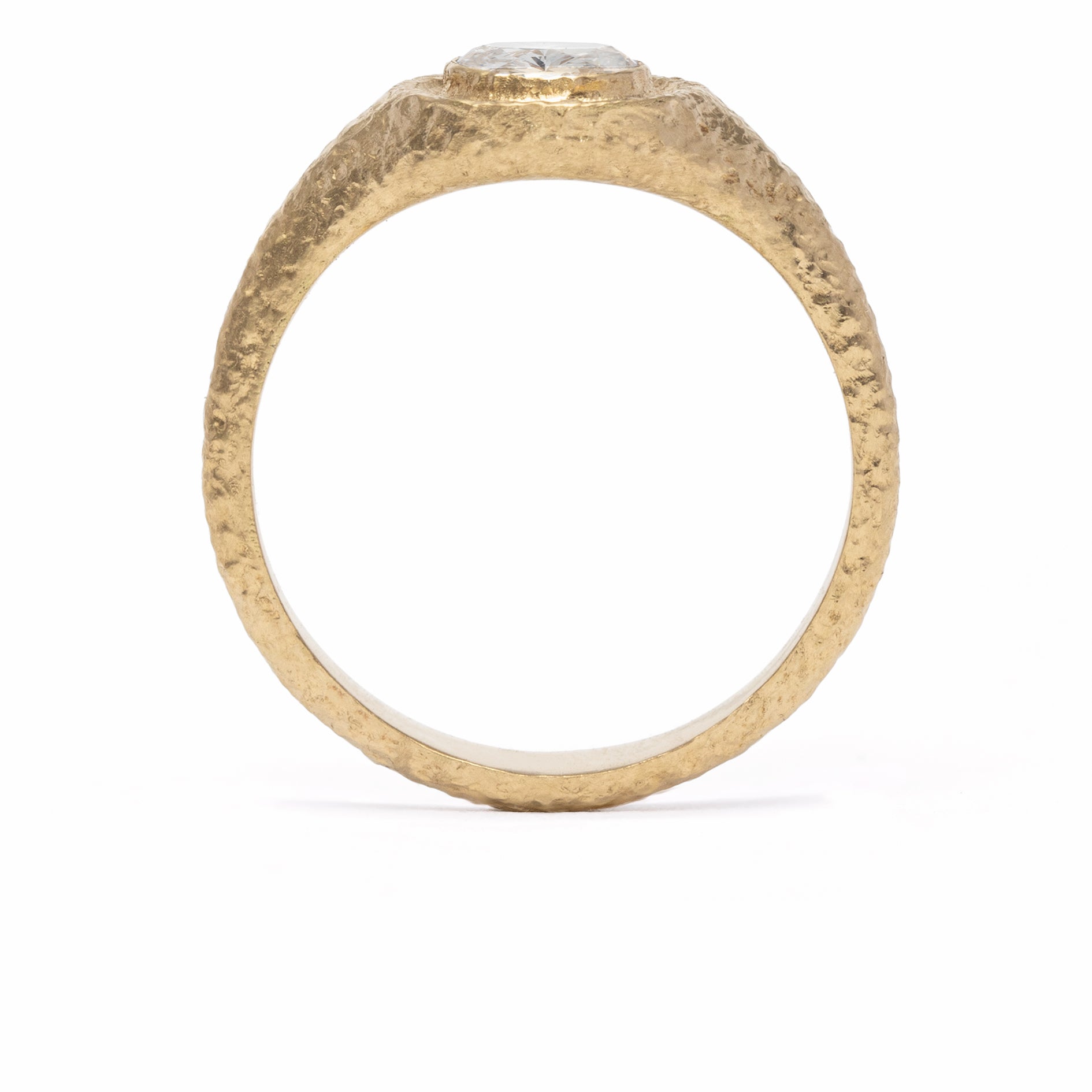 maya selway gaia white diamond signet ring, textured 18ct yellow gold
