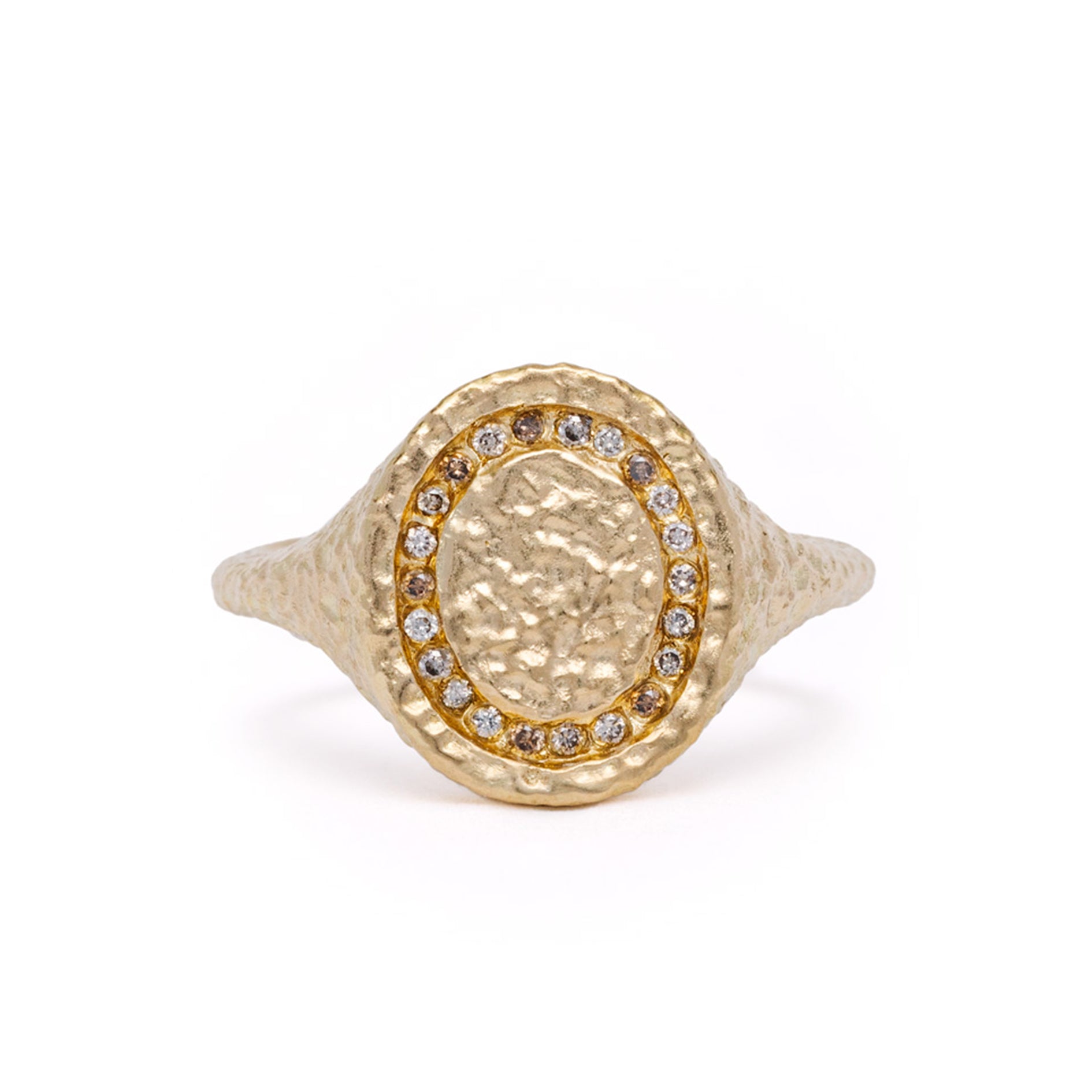 maya selway gather champagne diamond signet ring textured 18ct yellow gold
