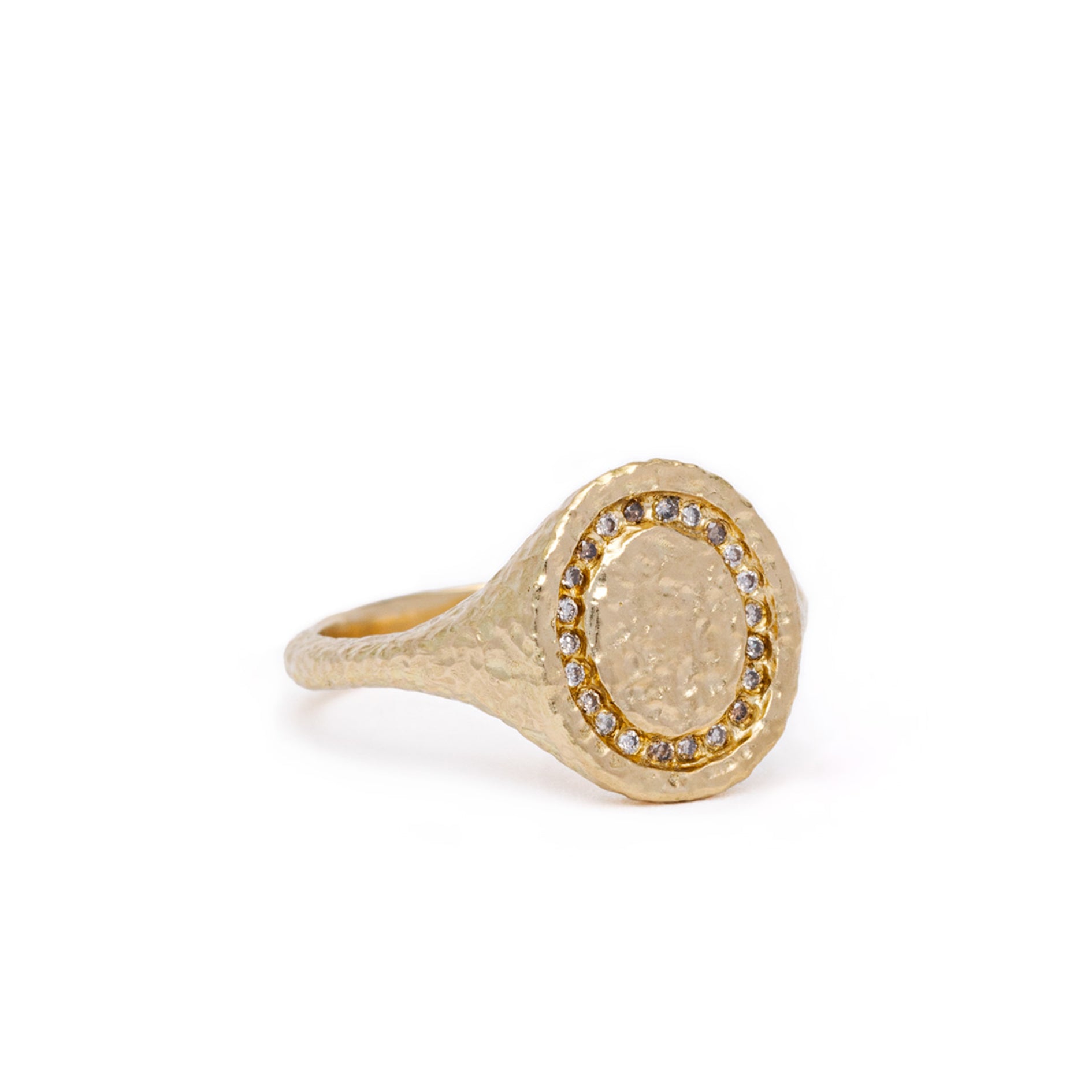 maya selway gather champagne diamond signet ring side view
