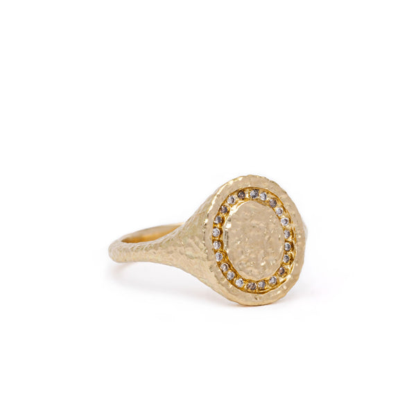 maya selway gather champagne diamond signet ring side view