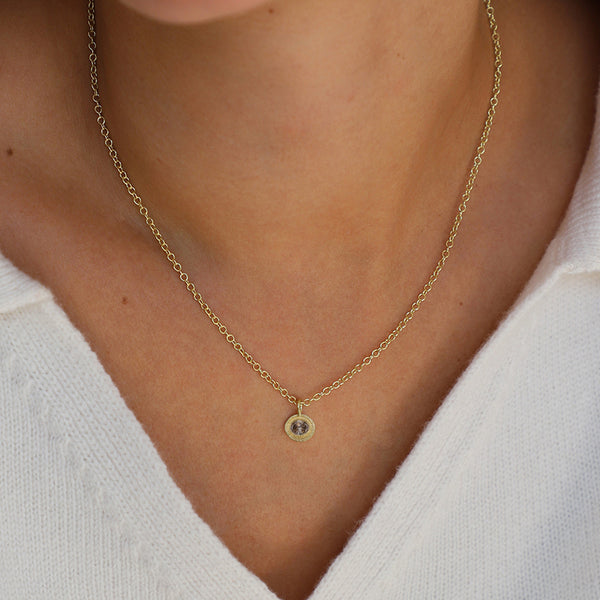maya selway on body gaia diamond pendant 18ct yellow gold champagne diamond