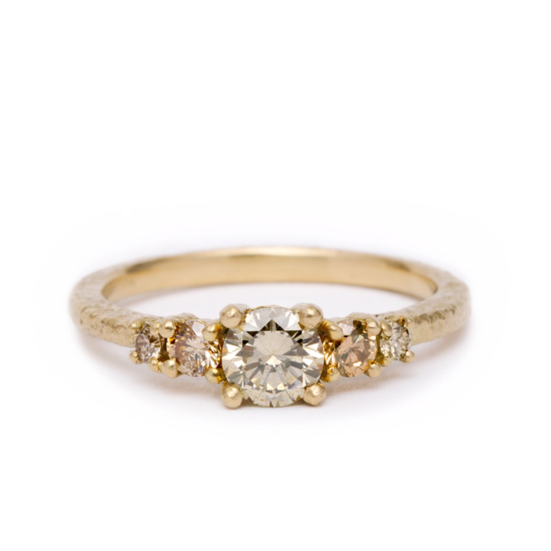 maya selway remember ring five stone textured 18ct yellow gold champagne diamonds