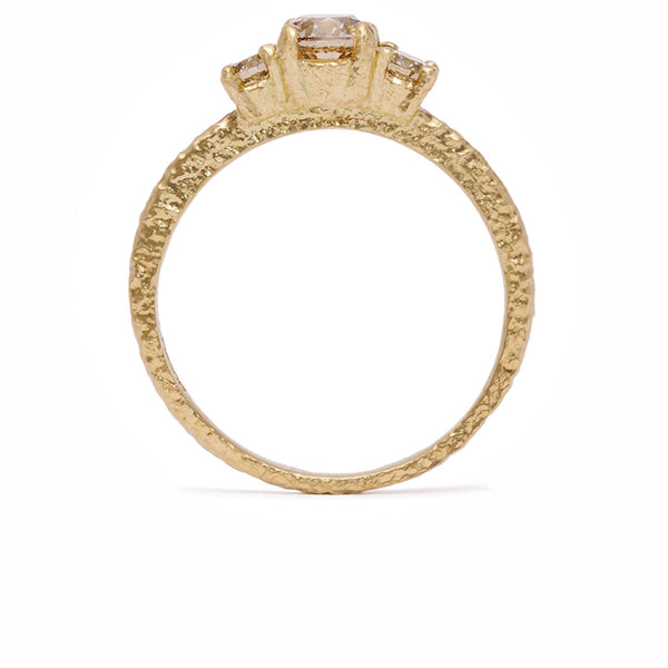 maya selway remember ring three stone, texture 18ct yellow gold champagne diamonds