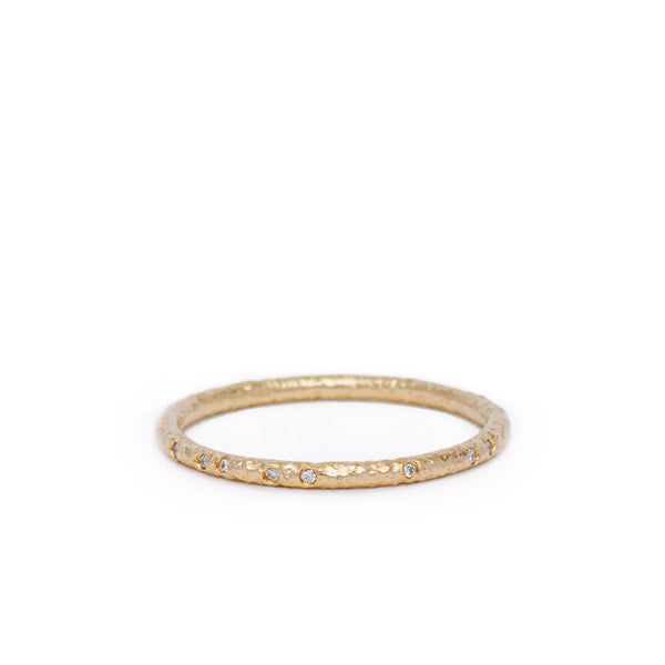 maya selway scattered diamond eternity ring 1.5mm, textured 18ct yellow gold