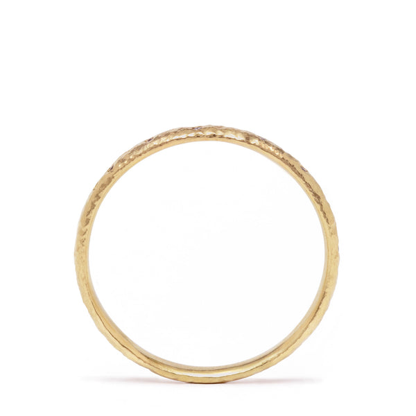 maya selway scattered diamond eternity ring 2mm, textured 18ct yellow gold