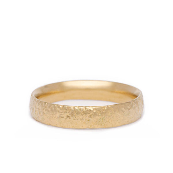 maya selway scattered gold band 4mm, textured 18ct yellow gold