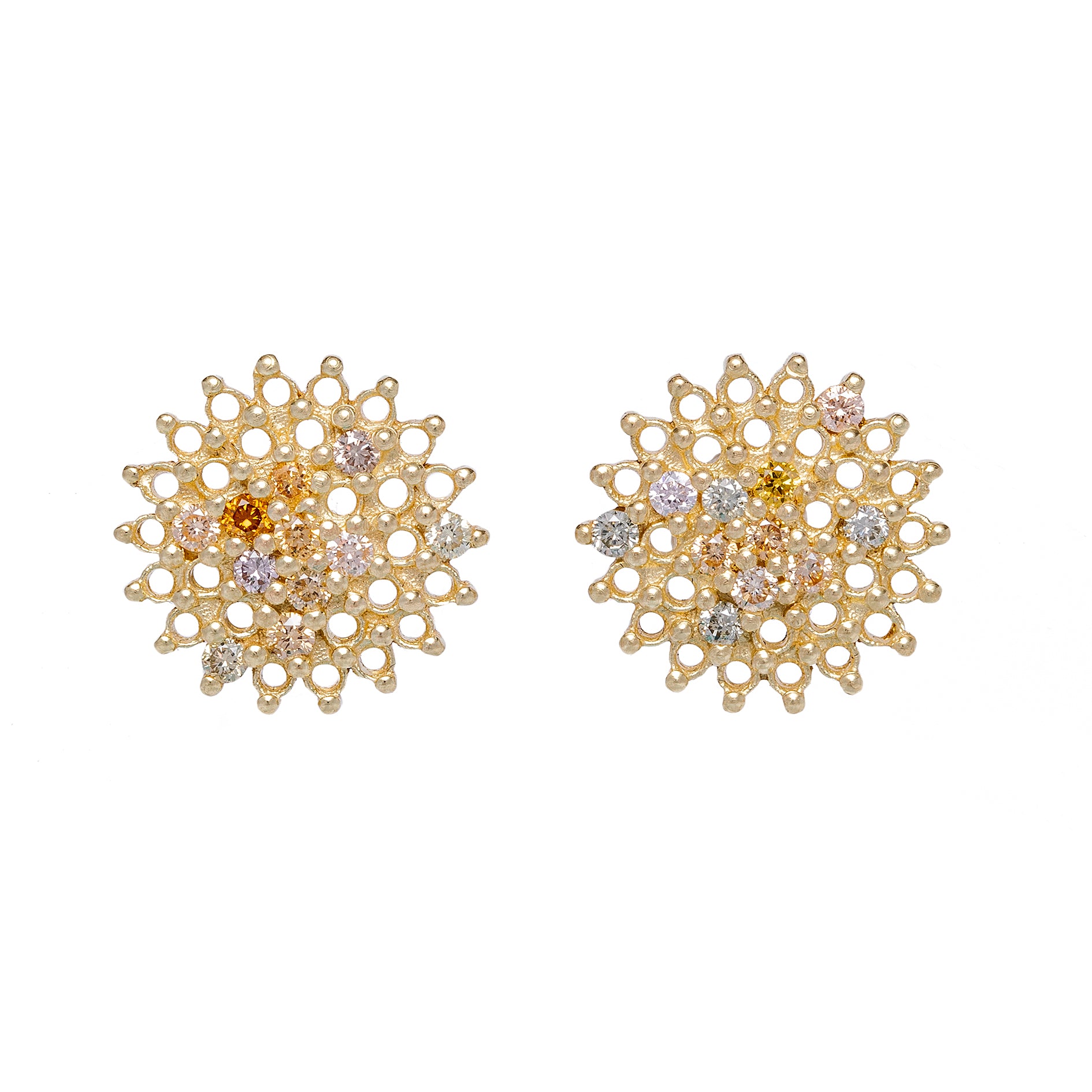 maya selway thelma champagne diamond stud earrings, 18ct yellow gold