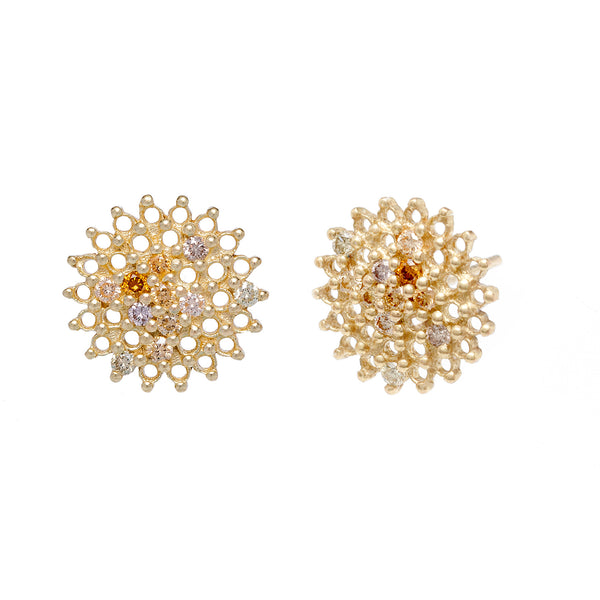 maya selway thelma champagne diamond stud earrings, 18ct yellow gold