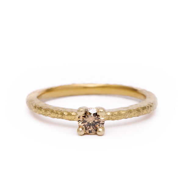 maya selway una champagne diamond ring,0.25ct textured 18ct yellow gold