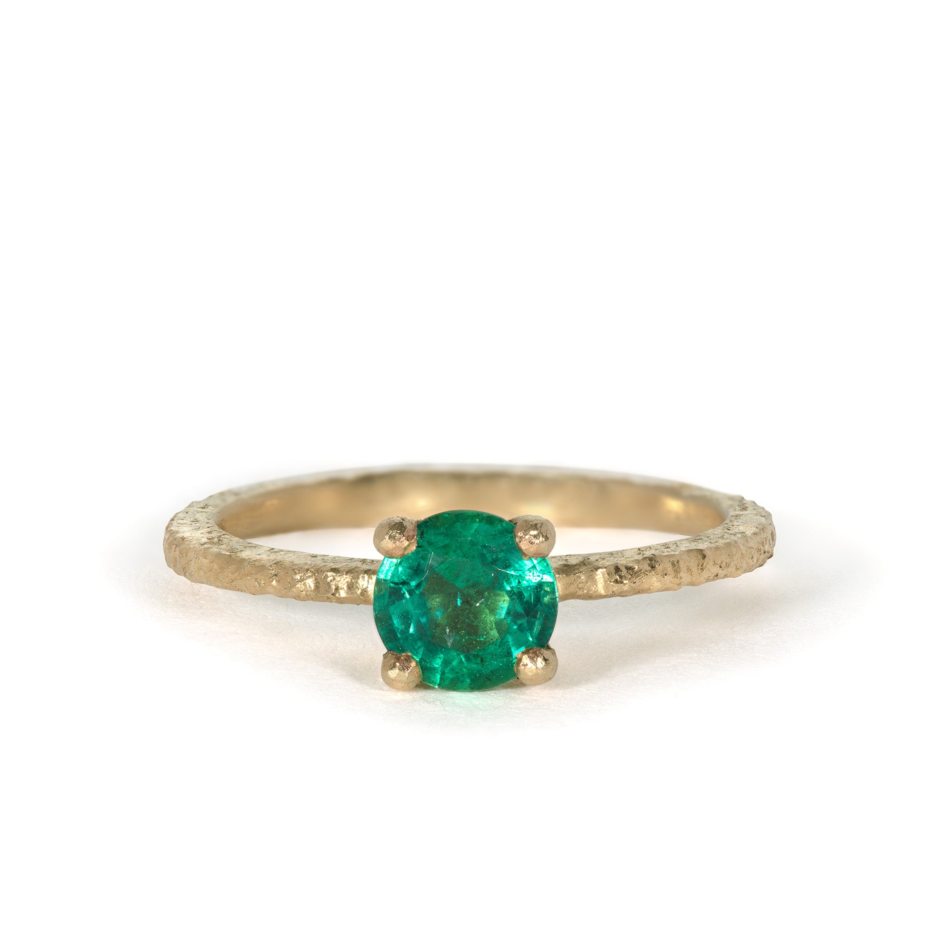 maya selway una emerald ring, textured 18ct yellow gold