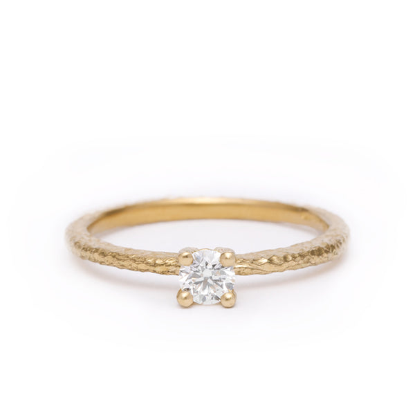 maya selway una white diamond ring 0.25ct textured 18ct yellow gold 
